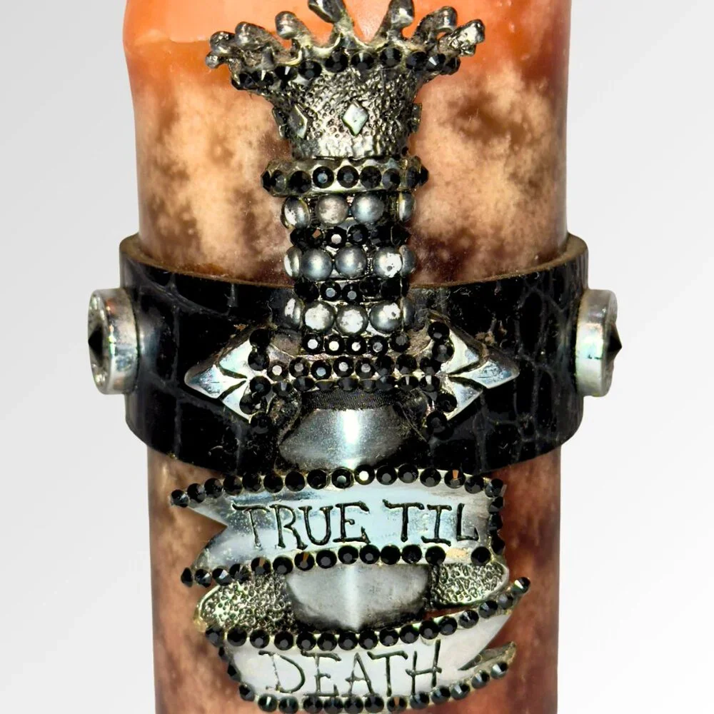 CHROME ANGELS Brown Candle with Leather and Swarovski Crystals on Chrome - Picture 7 of 16